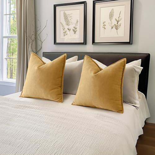 MIULEE Pack of 2 Gold Euro Shams Chenille Pillow Covers 24x24 Inch
