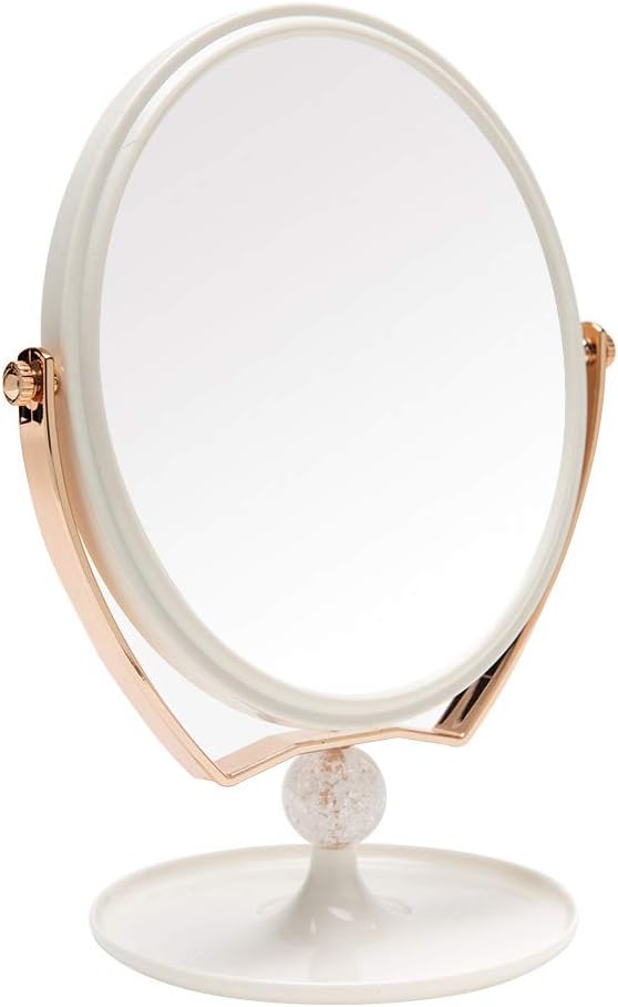 YEAKE Magnifying Makeup Vanity Mirror,ABS Plastic Double Sided 3X Magnification 360°Swivel Beauty Make Up Mirror Cosmetic Table Desk Mirror 8" Oval