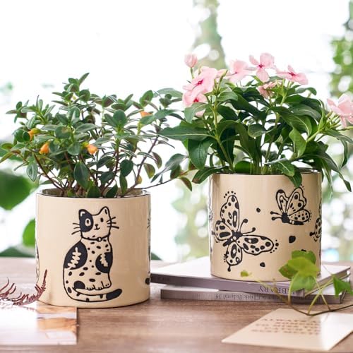 STHIE 5 Inch Ceramic Plant Pots for Indoor Plant with Drainage, Butterfly