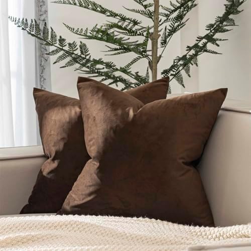 JUSPURBET 26x26 Euro Velvet Throw Pillow Covers Set of 2,Brown
