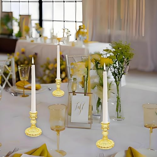 Clear Glass Candlestick Holders, Taper Candle Holders, Set of 6