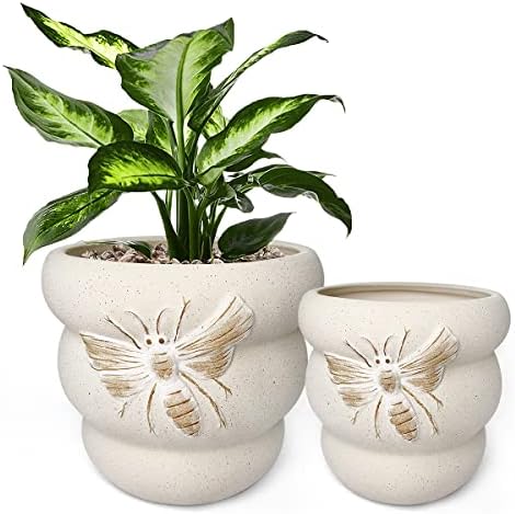 Ceramic Plant Pots, 8+6 Inch, 2 Pcs Indoor Planters with Drainage Holes