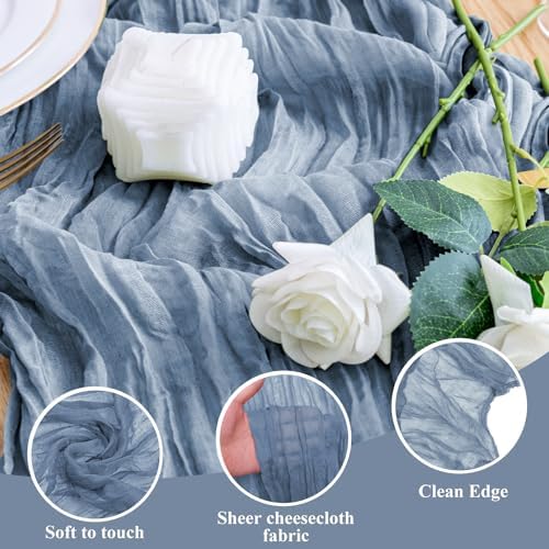 Wokceer Cheesecloth Table Runner Dusty Blue 10FT Boho Gauze, 2 Pack