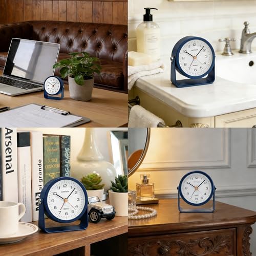 Lamisola 3.5 Inch Small Desk Battery Clock, Alarm Clock for Bedroom, Blue