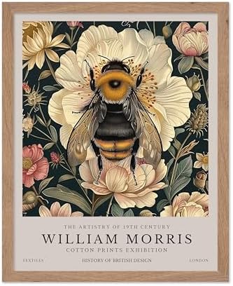 Poster Master William Morris Poster - Bumble Bee Print - Flower Art - Botanical Art - Exhibition Illustration - Animal Illustration - Floral Painting - Bee Artwork - Aesthetic Office or Bedroom Decor - 11x14 Beige Framed