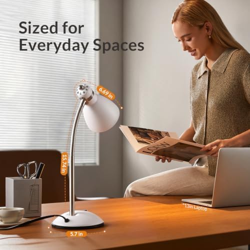 LEPOWER Metal Desk Lamp, Adjustable GooseNeck Reading Light for Bedroom