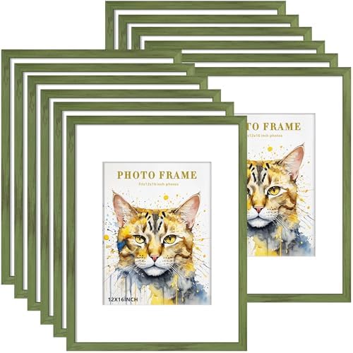 Picrit 12x16 Picture Frame Set of 12, Gallery Wall Frames, Green Wood