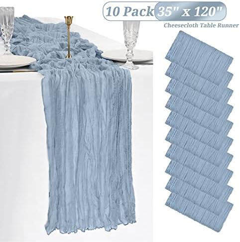 10 Pack Dusty Blue Cheesecloth Table Runner, Extra Wide 35x120 Inch
