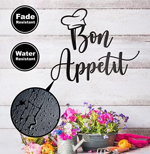 Vivegate Bon Appetit Metal Wall Decor - 17"X14" Black Modern Cute Bon Appetit with hat Metal Wall Art For Hanging kitchen signs wall decor