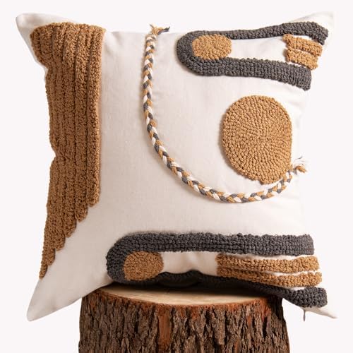 lifein 18x18 Pillow Covers-Throw Pillow Cover Tufted Boho Jacquard Pillow Covers Farmhouse Decorative Pillow Cover Pillow Cases for Gift Couch Sofa Bed Chair Living Room Home Decor