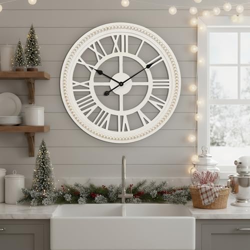 RiteSune 24 Inch Large Farmhouse Rustic Wooden Wall Clock
