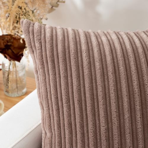Kevin Textile Striped Corduroy 16”x16” Pillow Covers 2 Pack, Light Brown
