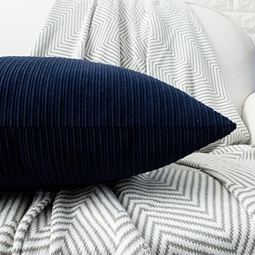 Navy Blue Chenille Throw Pillow Covers 20x20 Inch Set of 2 Buttons