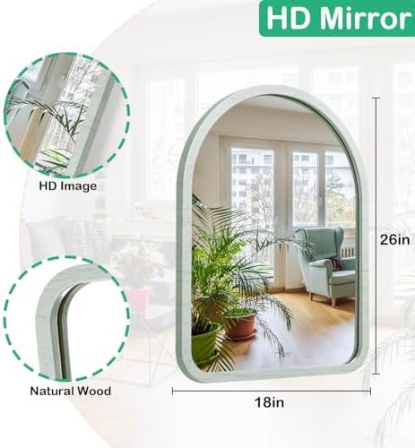 Large Arched Rustic Wood Mirror Decorative Wall Mirror with Frame Bedroom Living Room Bathroom Hanging Mirror 26"×18"