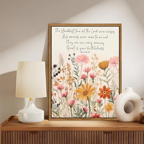 Wildflower Serenity Prayer Wall Art Floating Framed 12x16 Inch | Christian Bible Verses Wall Decor, Inspirational Scripture Canvas Prints, Religious Faith Artwork for Living Room Bedroom