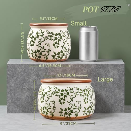 Vintage Ceramic Flower Pot, 6.5 & 9in, with Drainage & Filter
