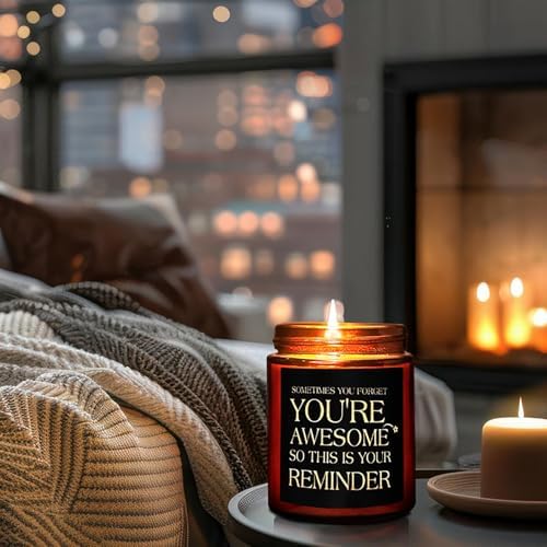 Inspirational Candles for Women Men - Unique Birthday, Appreciation, Relaxation - Gift for Her Him Sister Son Daughter Best Friend Coworker - Mahogany Teakwood Scented Soy Candle for Home