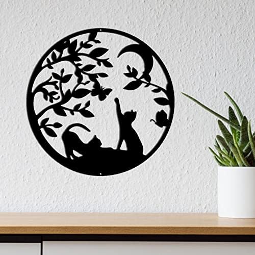 NBEADS Cats Metal Wall Art Decor, Black Wall Hanging Decor Silhouette Wall Art for Home Bedroom Living Room Bathroom Kitchen Office Garden Hotel Wall Decoration, 11-4/5" in Diameter
