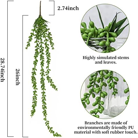 Meiliy 4Pcs 28" Fake Hanging Artificial Succulents String of Pearls Plants