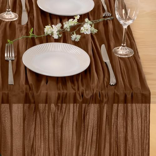 Brown Gauze Cheesecloth Table Runner 10ft Neutral Home Decor