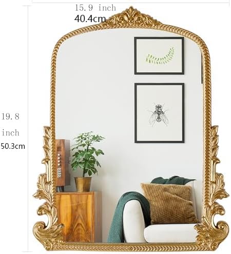 Gold Arched Mirror (15.9 * 19.8 inches) Ornate Baroque Arch Wall Mirror-for Living Rooms, Hallways, Fireplaces, Bathrooms, Entryways