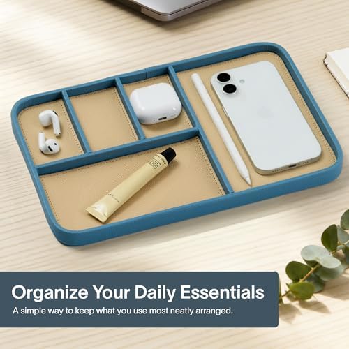 Nordik Leather Valet Tray - Large EDC Tray - Nordik Blue 11.8 x 7.9 in