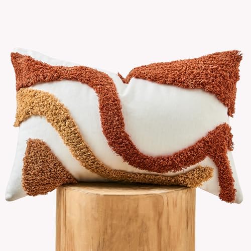 lifein 12x20 Pillow Covers-Lumbar Pillow Covers Boho Couch Pillows Embroidered Decorative Accent Pillows Mid Century Textured Pillowcases for Couch Sofa Living Room Bed Home Decor (Burnt Orange)