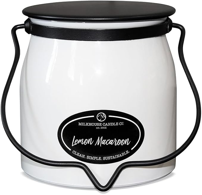 Milkhouse Lemon Macaroon Scented Soy Candle, 16 oz Butter Jar, 65+ Hr Burn