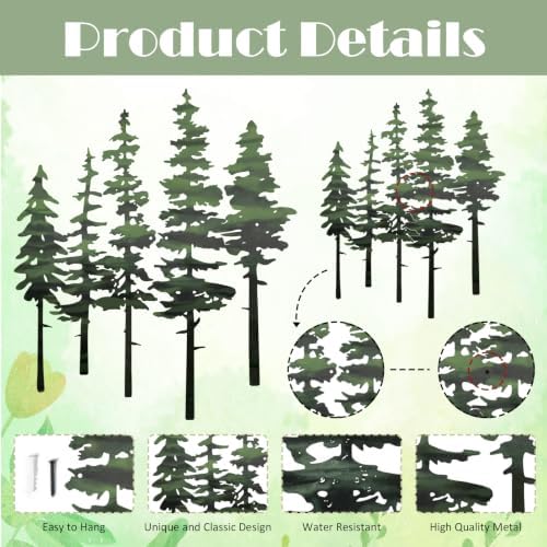 ESTART Metal Pine Tree Wall Art, Metal Tree Wall Decor | Nature Rustic Farmhouse Cabin Decor, Forest Wall Art for Home Living Room Bedroom Office Indoor and Outdoor Decoration(Green)