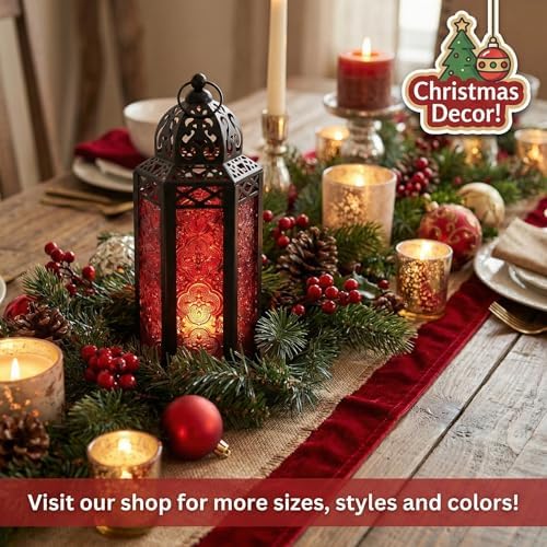 Vela Lanterns Decorative Indoor Moroccan Candle Holder, Red, M, 3-Pack