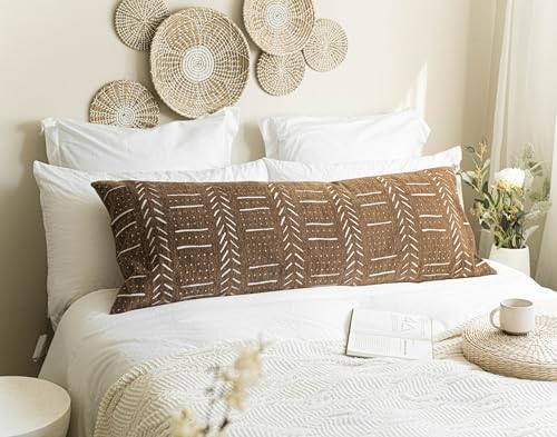 BlissBlush Decorativew Boho Body Pillow Cover 20x54, Brown Soft Oversized Long Lumbar Pillow, Boho Textured Oversize Body Pillow, Cover ONLY