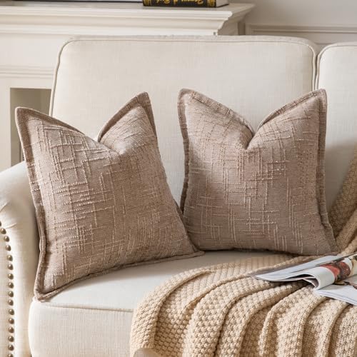 Yaertun Chenille Throw Pillow Covers 20x20 Inch Set of 2 Textured Broadside Soft Cozy Velvet Pillow Covers Modern Farmhouse Boho Decorative Pillow Cases for Couch Bed Sofa Livingroom Camel