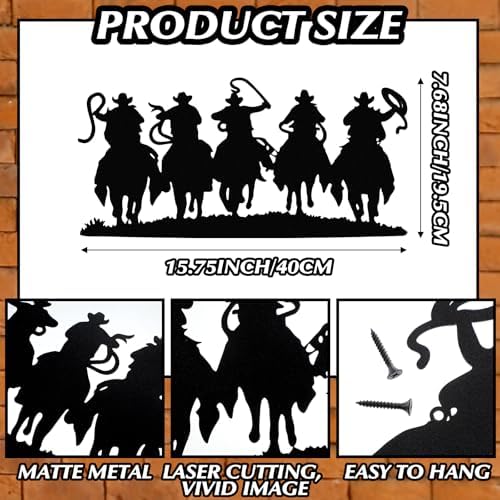 Zonon Western Cowboy Wall Decor Metal Cowboy Sign, Black | Cowboy Silhouette Metal Sign, Metal Art Western Three Riders, Hanging Western Decor for Home Speakeasy Indoor Bedroom