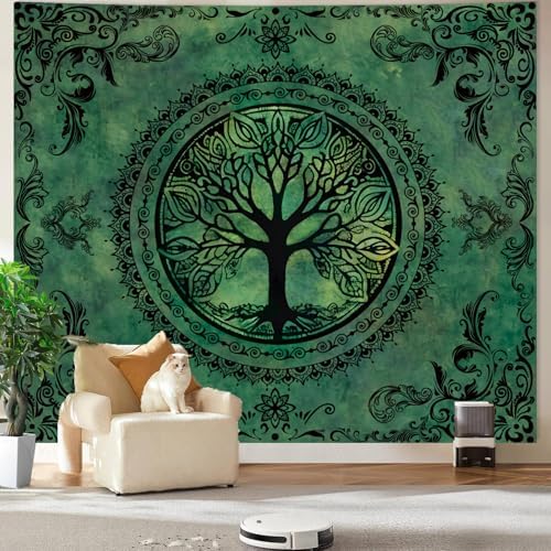 Green Boho Tapestry for Bedroom, Large Hippie Tree of Life Wall Tapestries