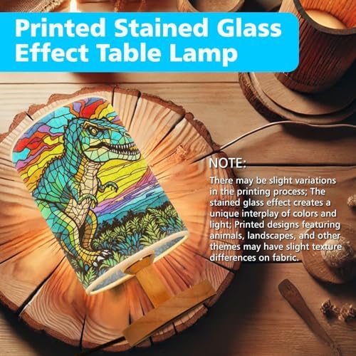 Dinosaurus Table Lamp LED 3-Color Pressed Bedside, Dinosaur Shade Lamp with Wood Base for Bedroom Living Room Desk Office TL01