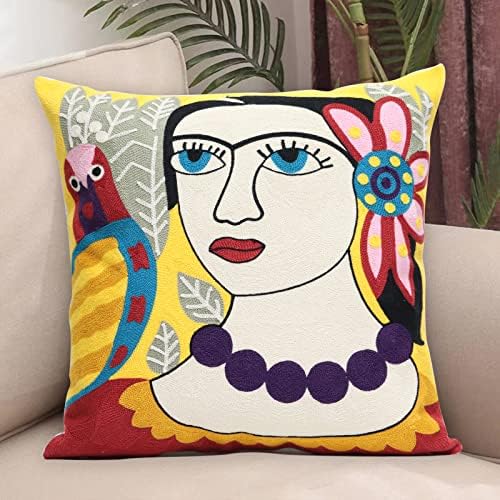 Soft Cotton Throw Pillow Covers Abstract Art Embroidery Square Cushion Cover Outdoor Balcony Pillow Cases for for Sofa Living Room and Bed 18 x 18 Inch (Pattern-2)