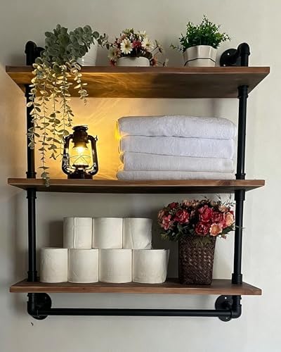 ROGMARS Industrial Floating Pipe Wall Shelves with Towel Rack 30 Inch