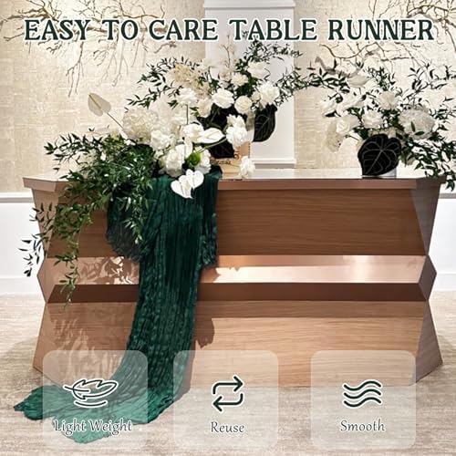 3 Pack 120 Inch Dark Green Cheesecloth Table Runner Boho Rustic Gauze Sheer Romantic 10 FT Long Cheese Cloth Table Runner for Bridal Baby Shower Wedding Party Birthday Holiday Home Easter Decor
