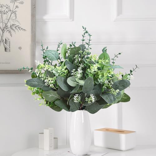 Eucalyptus Leaves Stems 60 PCS, 4 Kinds Mixed Artificial Greenery Stems for Wedding Decor Vase Floral Arrangement Centerpiece