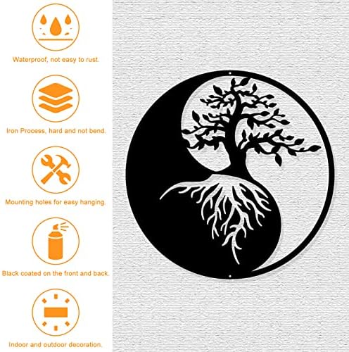 NBEADS Tree of Life Metal Wall Art Decor, 11.8" Yin Yang Wall Art Black Wall Hanging Decor Silhouette Wall Art for Bedroom Living Room Bathroom Office Garden Hotel Wall Decoration