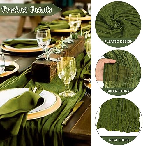 6 Pieces Olive Green 10FT Cheesecloth Table Runner Boho Gauze Fabric Table Runner Rustic Sheer Runner for Wedding Birthday Baby Shower Party Boho Table Decoration（Olive Green）