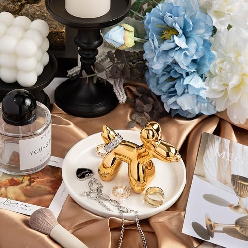 OSOPOLA Ceramic Golden Dog Jewelry Tray Ring Holder Dish Key Tray
