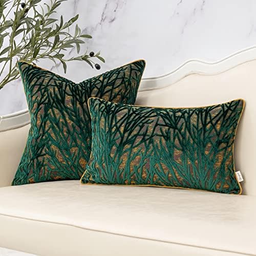 Yangest Green Throw Pillow Cover Velvet Cushion Cover Branches Rectangular Pillowcase for Sofa Couch Bedroom Living Room, 12x20 Inch