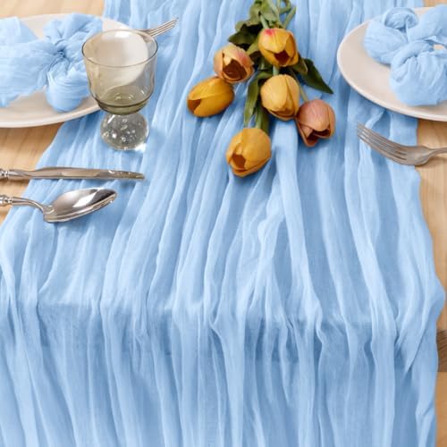 2 Pack Baby Blue Cheesecloth Table Runner 10ft Baby Shower Table Decor