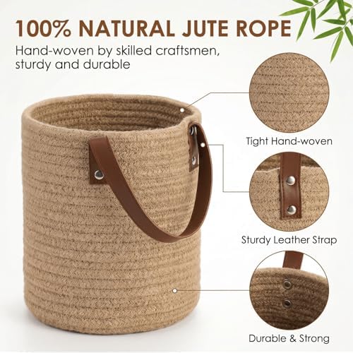 YOUEON Set of 2 Jute Hanging Basket 7.8" x 6.7", Small Wall Hanging Planter Baskets, Natural Jute Woven Storage Basket for Flower Plants Towels Sunglasses Wallet Keys, Boho Decor