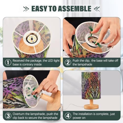 Table Lamp Colorful Tie Dye Snake Print Animal Skin Pattern Nightstand Lamp with Wood Base Fabric Lamp Shade Bedside Desk Lamp for Living Room Bedroom Kids Room Office