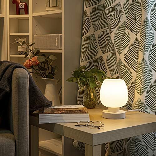 ONEWISH Small Bedside Lamp for Bedroom, 3-Way Dimmable Touch Control, 600 Lumen Bright Opal Glass Shade, 7.5 Inch Ultra Compact Nightstand Lamp, Warm White 2700K LED Bulb Included, Modern Design