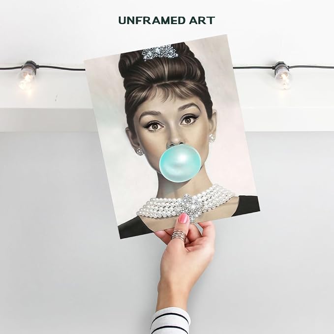 Vintage Pop art Wall Decor 11x14 - Audrey Hepburn Art for Women - Wall Art Gifts for Women - Pop art Poster - Woman Wall Decor - Retro Decor - Chic Home Decor - Retro style - Unframed LARGE