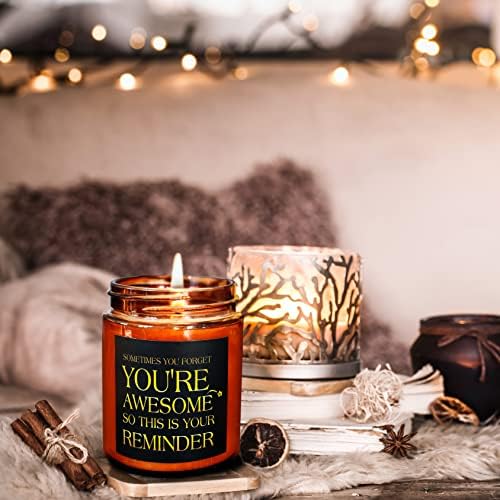 Inspirational Candles for Women Men - Unique Birthday, Appreciation, Relaxation - Gift for Her Him Sister Son Daughter Best Friend Coworker - Mahogany Teakwood Scented Soy Candle for Home