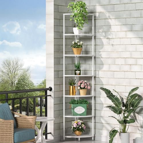 7 Tier Corner Shelf Stand, 64.7", Marble White